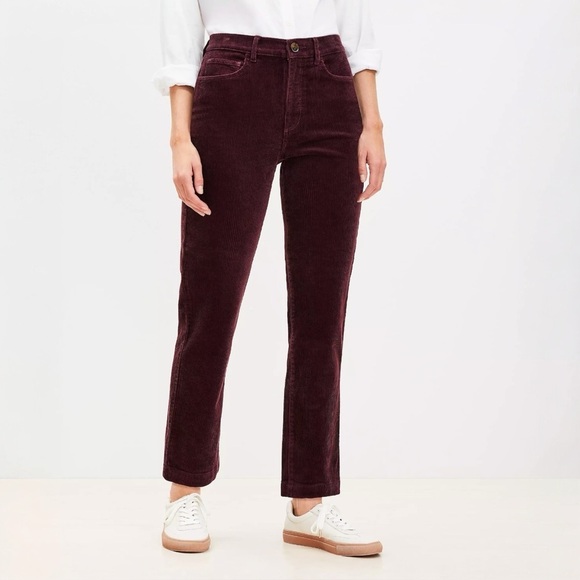 LOFT Petite Curvy Straight Corduroy Pants 31/12 Petite Deep Burgundy NEW - Picture 1 of 10